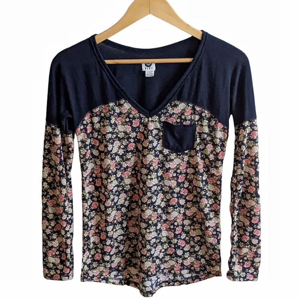 Roxy Floral Long Sleeve w/ Roll Tab Raglan Top